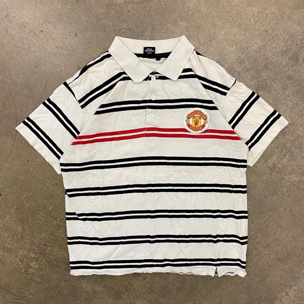 Vintage Manchester United Football Club Polo Striped 2000s Soccer Large